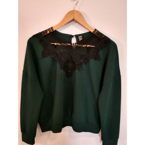 Shein Women's Waffle Knit Top Hunter Green Large Front Lace Keyhole back - Picture 7 of 10